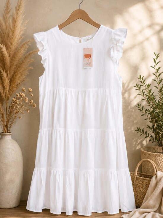 kirundo Dresses & Skirts - NWT Kirundo White Tiered Ruffle Sleeve Dress Size M Boho Midi